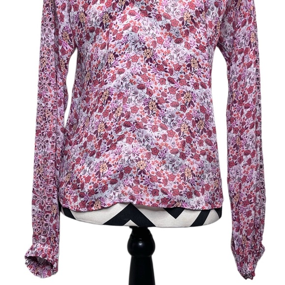 Hale Bob Floral Ruffle Chiffon Sz M Long-Sleeve Blouse - Picture 6 of 10